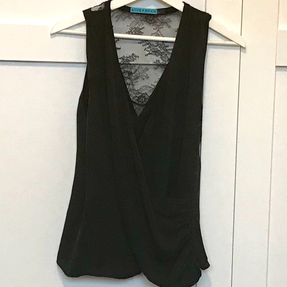 Alice + Olivia Tops - Alice + Olivia Silk Black Lace Draped Top